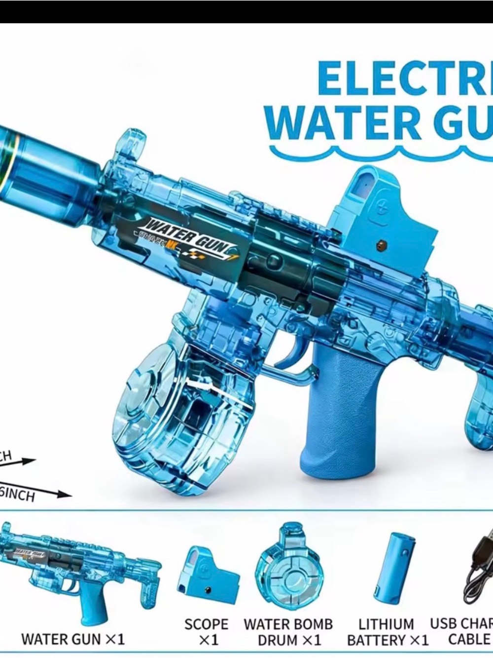 Electric Water Gun - Translucent Blue